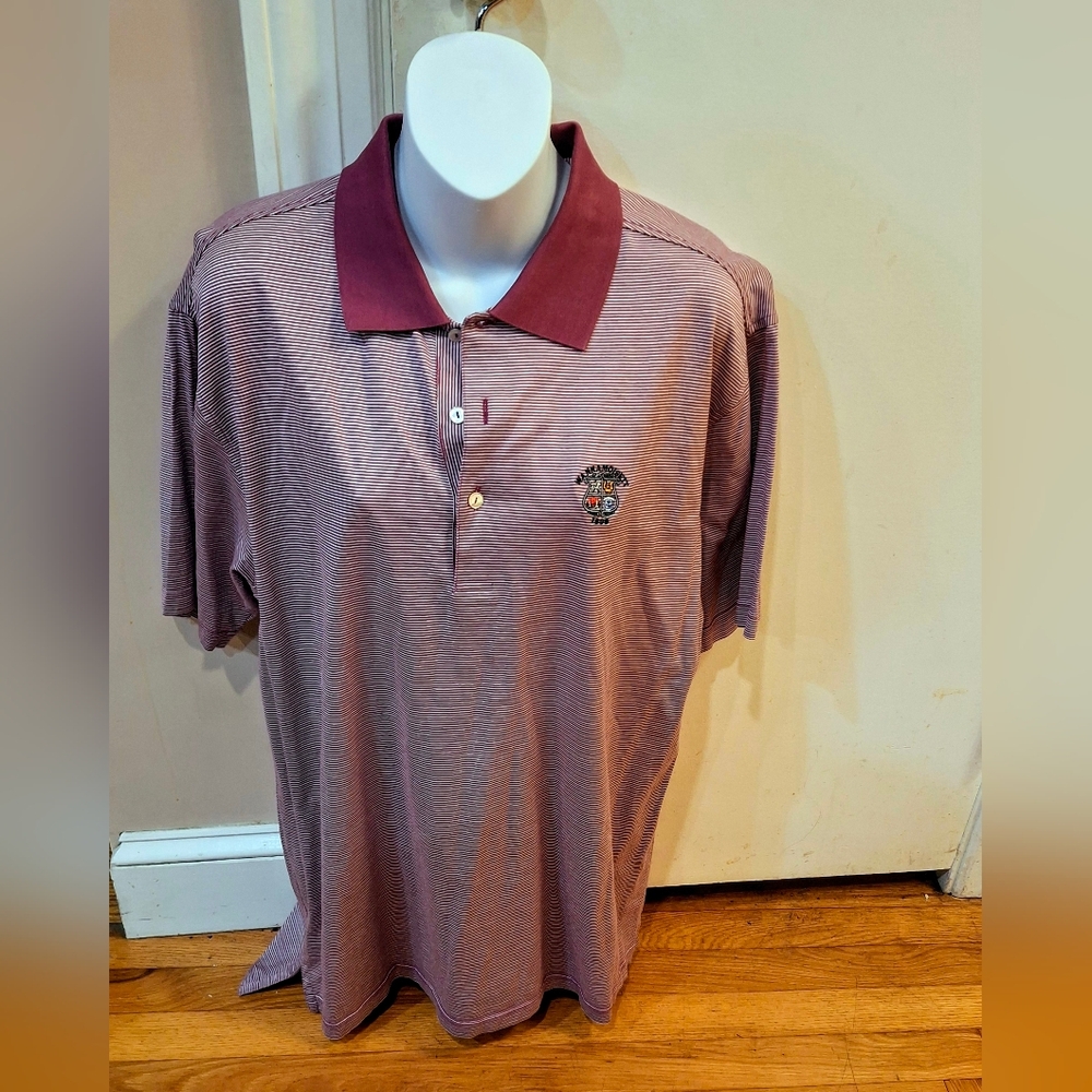 Peter Millar Men's Golf Stripe Polo Wanna Moisett Large Pink White Peter Millar